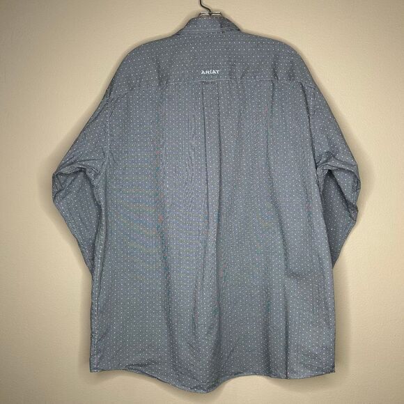 Ariat Shirt baby Blue Button Down Polka Dot Western Rodeo Spellout Size Large - Picture 3 of 8